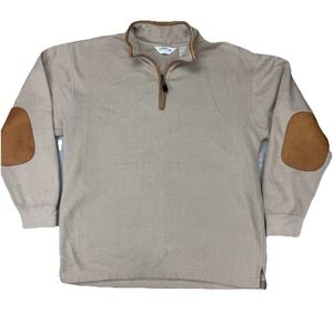ORVIS Thermal 1/4 Zip Sweater Mens Large Leather Elbow Patches & Trim Pullover